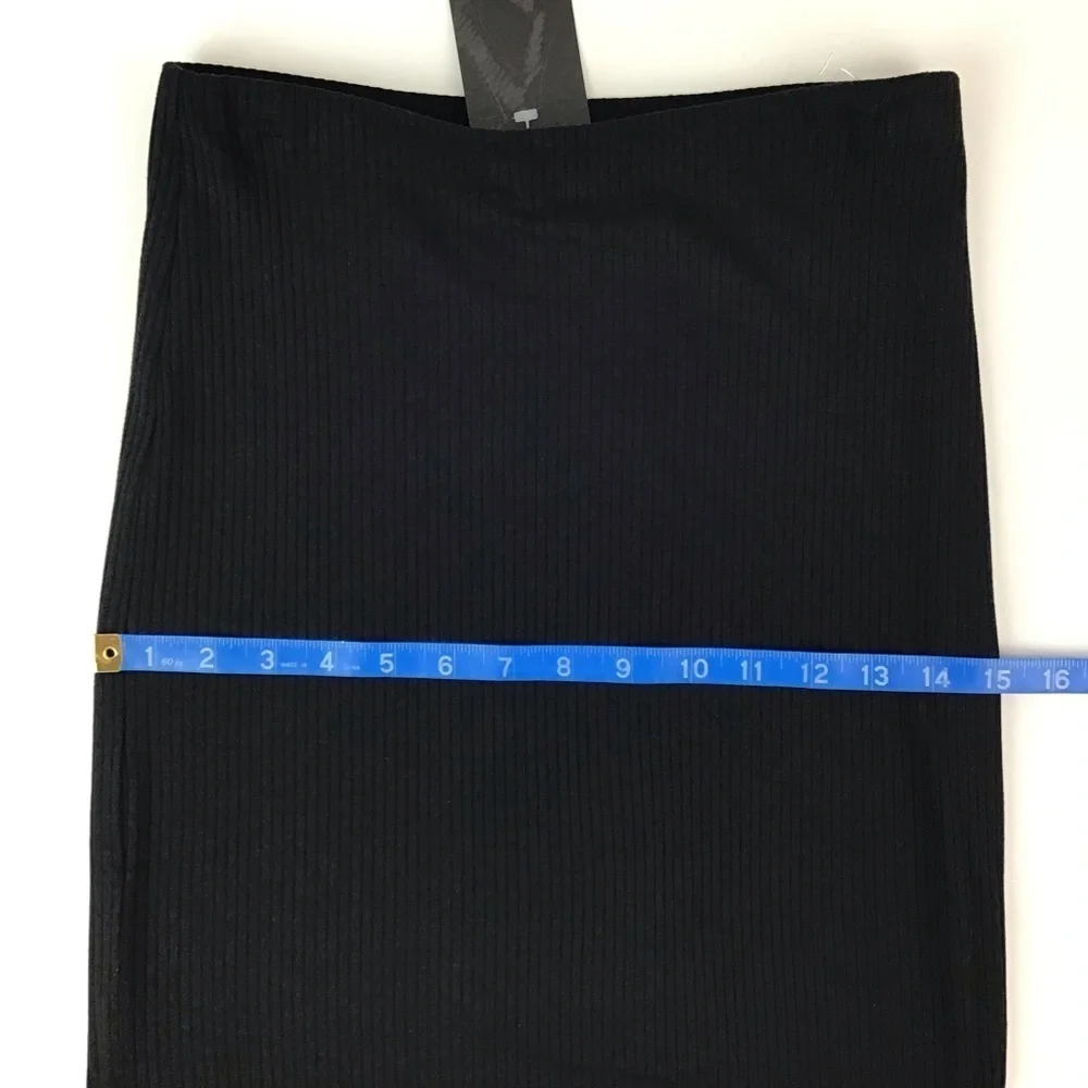 NWT Krisa Black Ribbed Knit Midi Pencil Skirt | XS 0/2